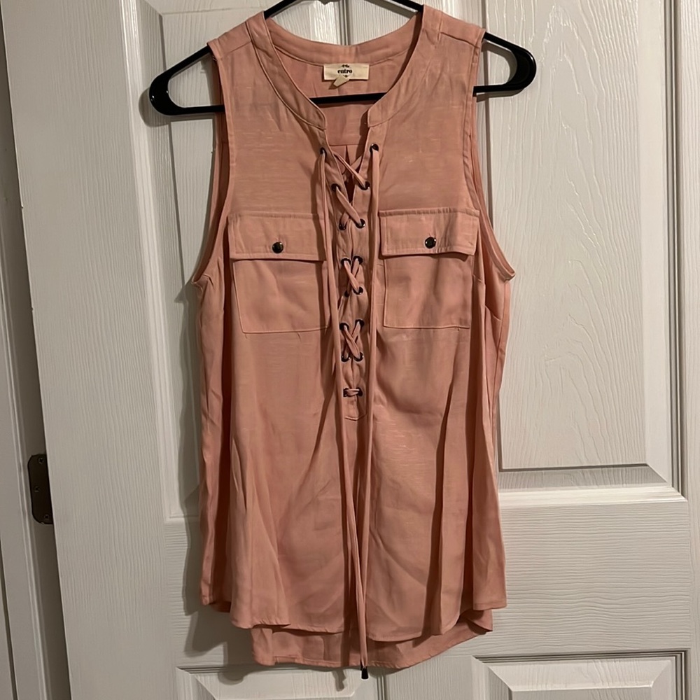 Entro Dusty Pink Tank Top with Pockets and Lace-Up Detail